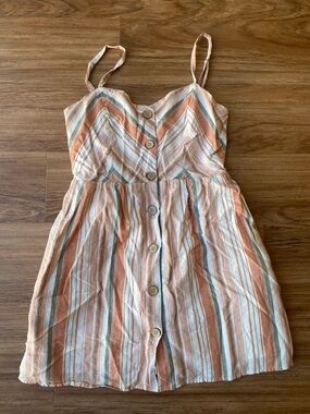 Forever 21 Peach, Cream & Sage Striped Button Dress